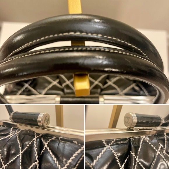 VINTAGE CHANEL Wild Stitch Expandable Zip-Around Frame Bag - Black Calfskin - Picture 8 of 10